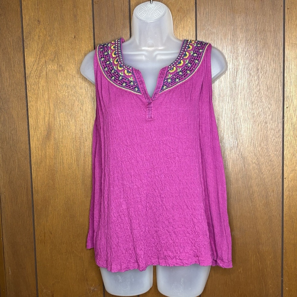 Anthropologie Akemi + Kin Tank Top Womens S Pink Embroidered Boho Festival Artsy